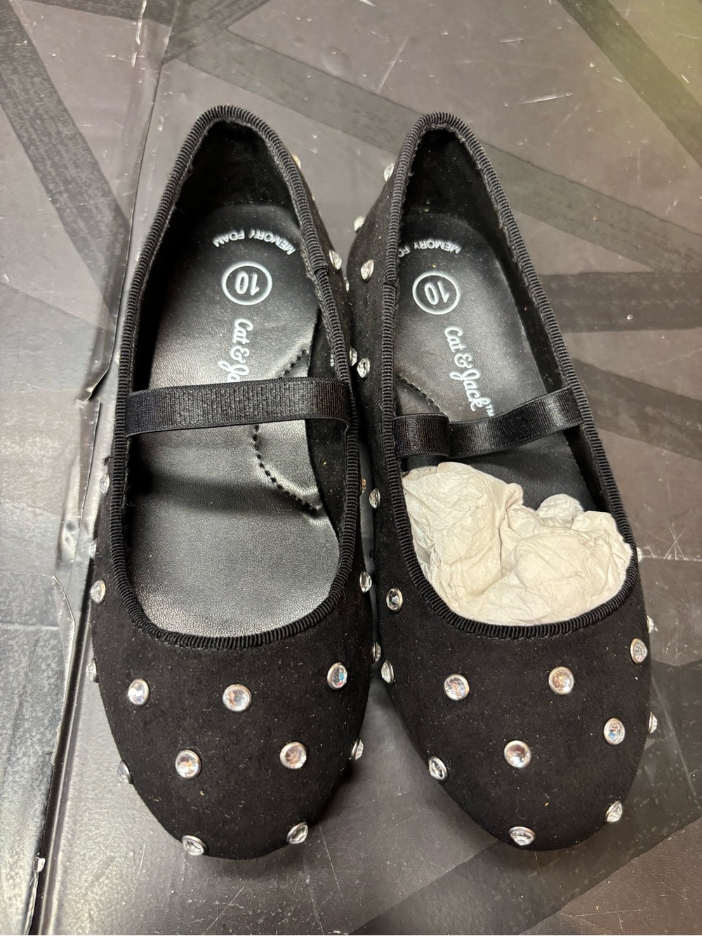 Cat & Jack Black Girls Rhinestone Ballet Flats b158s